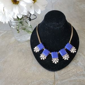 J Crew bright blue and rhinestone necklace